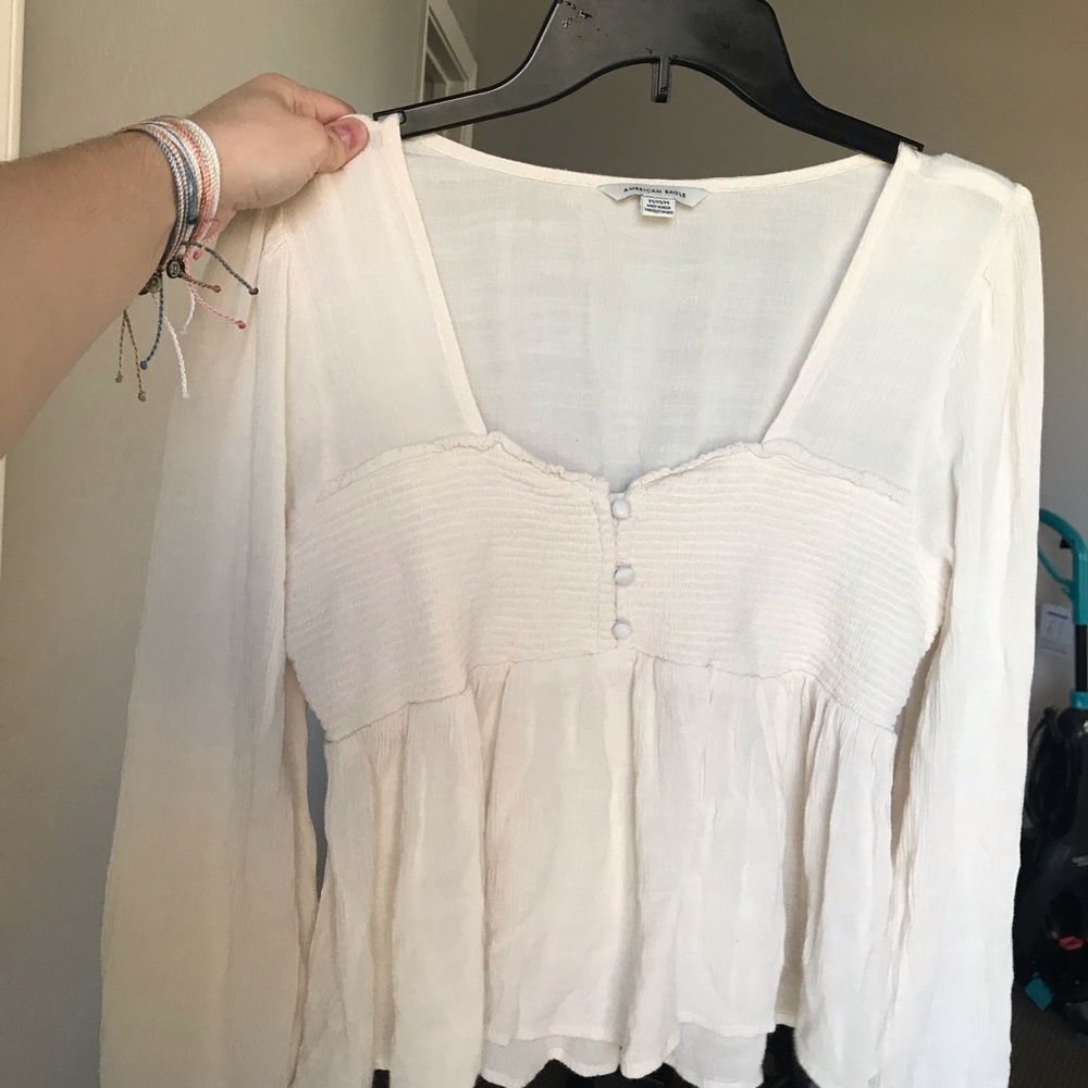 AE SMOCKED LONG SLEEVE PEPLUM BLOUSE - Picture 2 of 2